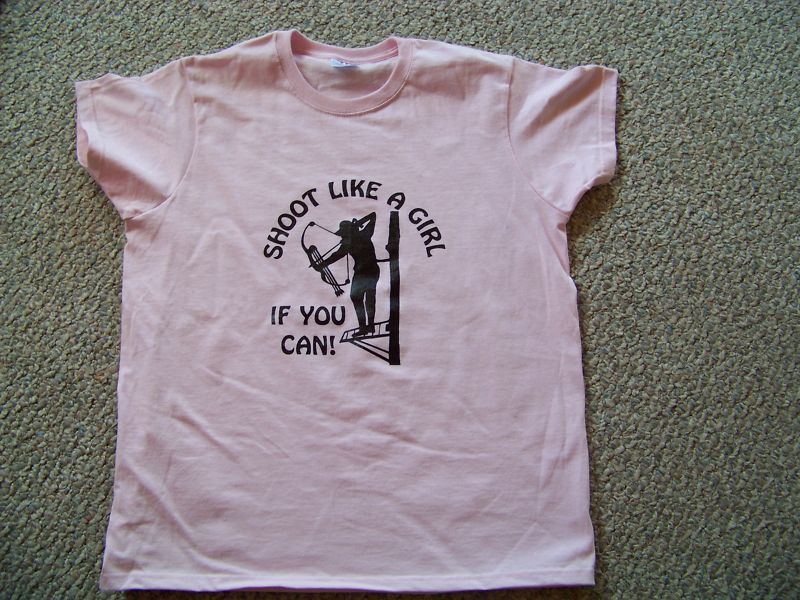 SHOOT LIKE A GIRL if you can LADIES PINK TShirt Bow  