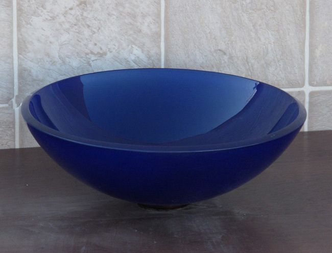 Bathroom Frosted Cobalt Blue Glass Vessel Vanity Sink  