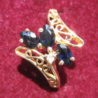 MINT Womens 14kt Yellow Gold Marquis Sapphire & Diamond Ring Ladies 