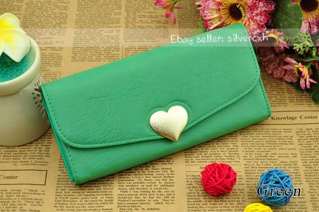   PU Leather Clutch Wallet Purse Handbag Bag Loving Heart Shape Button