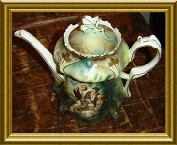 ANTIQUE RARE RS PRUSSIA PORTRAIT,ANIMALS *MELON EATERS* TEA POT