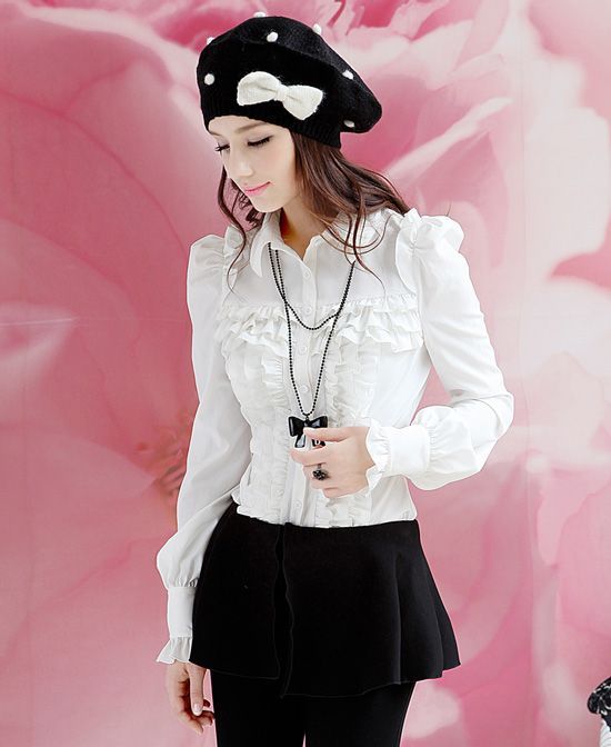 Boho Season New arrival OL White Lotus Leaf Women Shirt Shirts Tops 