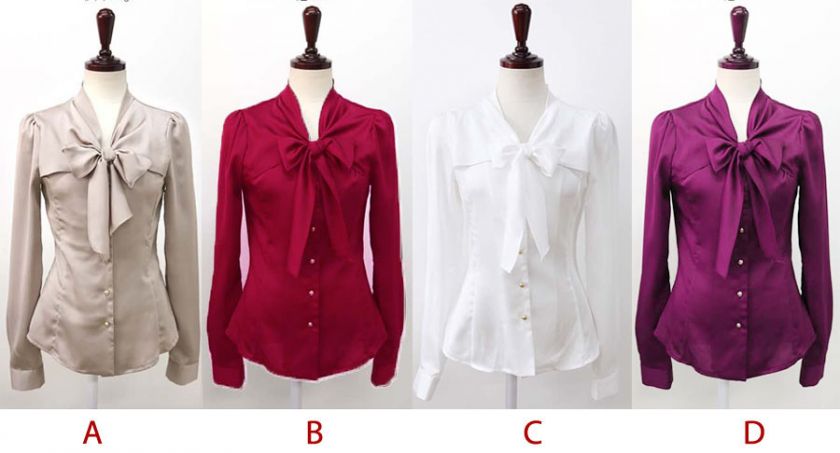 New Women Fashion Elegant OL Business Flouncing Bow Collar Top Shirts 