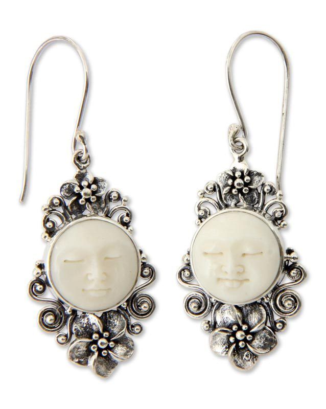 Frangipani Moon~~Cow Bone Earrings Sterling Silver  