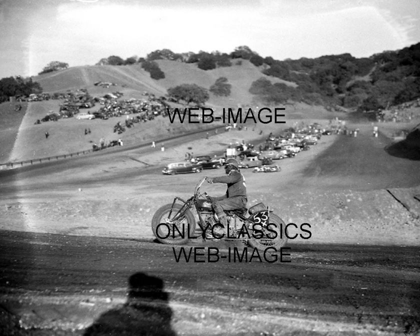 1950 BAY MEADOWS CA MOTORCYCLE RACE PHOTO HARLEY INDIAN  