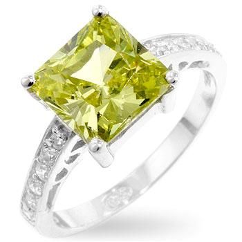 Ct. Peridot CZ Cubic Zirconia Princess Silver Ring  