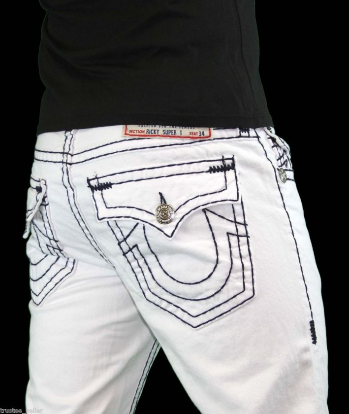   Religion Mens Straight Leg Ricky Navy Blue Super T Optic White Jeans