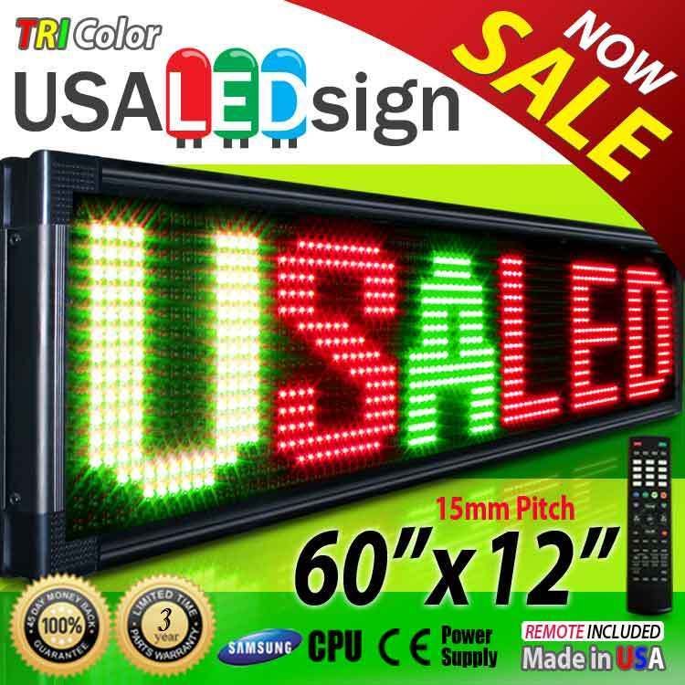 Digital LED Sign 3 Color Moving Message Display 60X12  