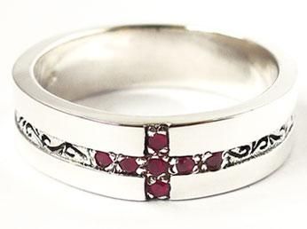 RED RUBY CROSS STERLING 925 SILVER BAND RING Sz 8 NEW SIMPLY ELEGANT 