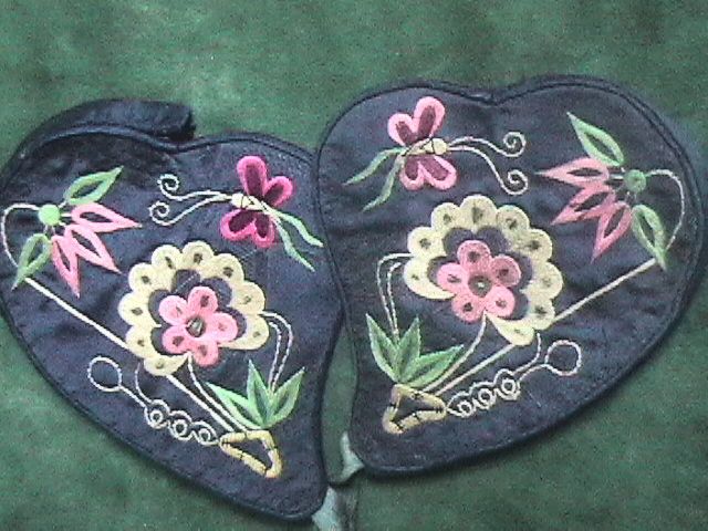 Antique Chinese Embroidered Blue Earmuffs Qing Dynasty  