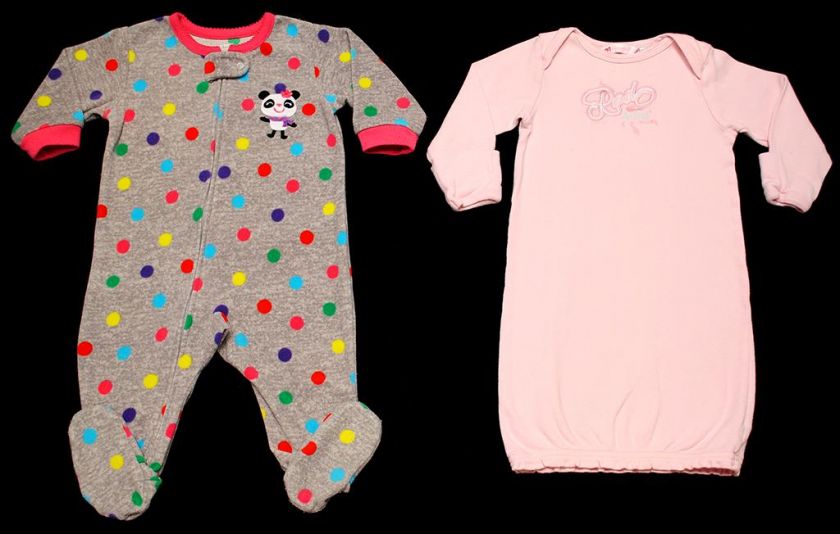BABY GIRL CLOTHES LOT SLEEPER PAJAMAS PJS ECKO CARTERS 6 MONTHS 6 9 