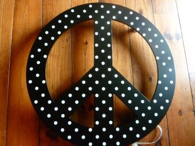 POTTERY BARN TEEN BLACK DOTTIE PEACE SIGN WALL LIGHT NEW  