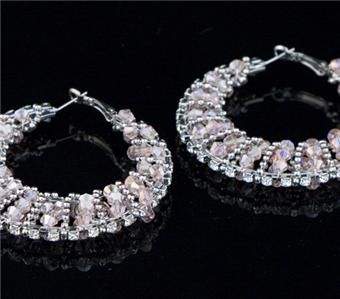 NEW URBAN STYLE RHINESTONE BEAD TWIST HOOP EARRING PINK  