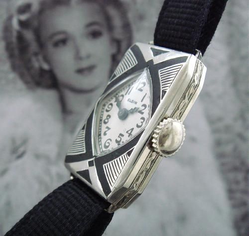 Ladies Rare Old Antique Deco era Elgin Enameled Cocktail Wrist Watch 