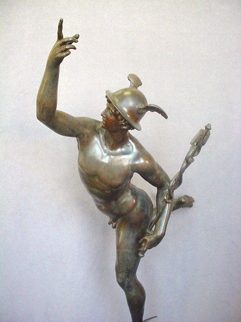 Antique mercurio bronze statue on a wood base # as/3259  