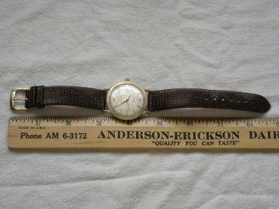 MENS 1964 HAMILTON MASTERPIECE 14K WATCH WITH LIZARD BAND  