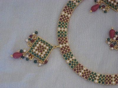 NEW gold PLATED POLKI NECKLACE SET WITH EARRINGS  