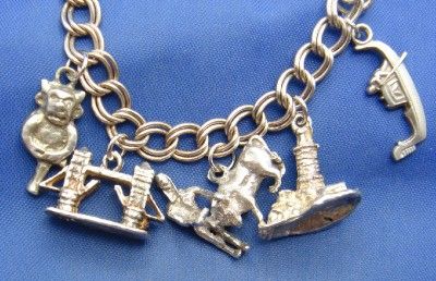 Vintage English Sterling Silver Heart Padlock Travel Charm Bracelet w 