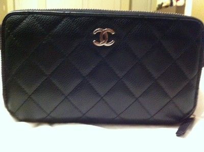 Authentic Chanel Caviar Black Wallet Zip Around  