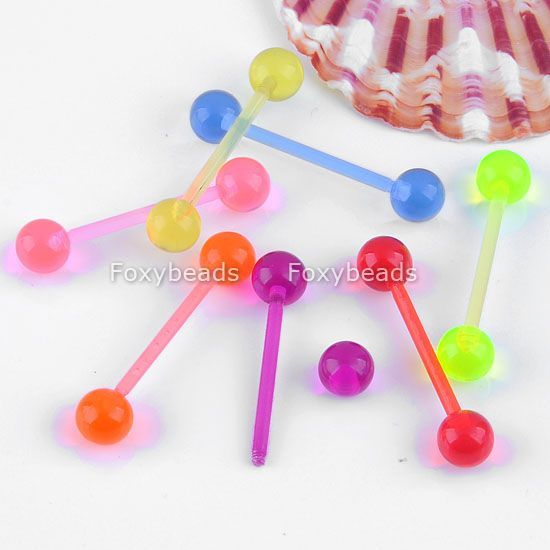 10PC 14G COLORFUL UV FLEXIBLE BIO FLEX BARBELL TONGUE RINGS BODY 