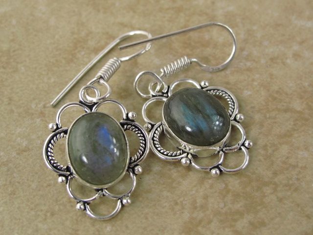   AMAZING GLOW **   ** LABRADORITE **   silver earrings (1.5 in)  