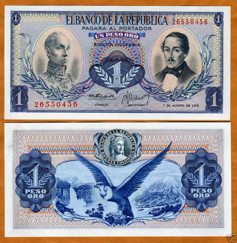 Colombia, 1 Peso Oro, 1973, P 404 (404e), UNC  