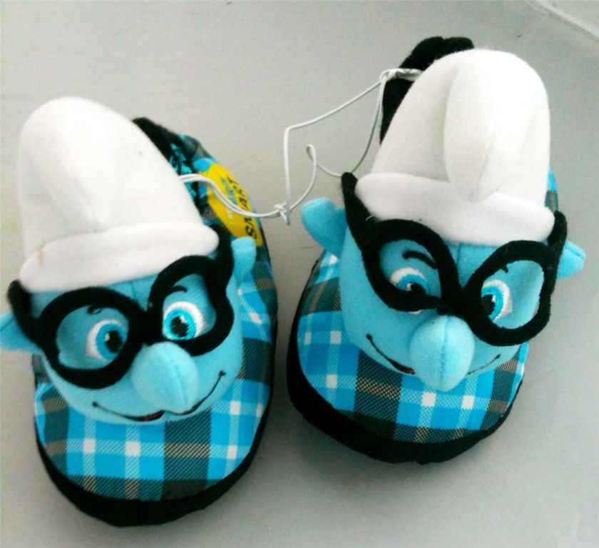   Boys Blue Smurf Blue & Black Slipper House Shoes BRAINY NEW  