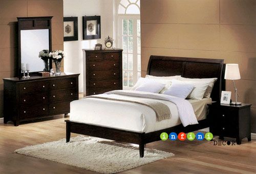 Modern Soho Espresso Queen Size Bed Frame Set Bedroom  