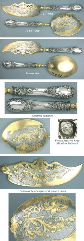   Sterling Silver & Gilded Serving Set * Wide Knife & Spoon * C1890