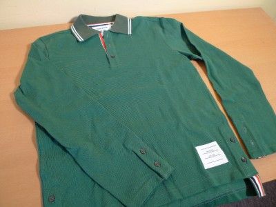 THOM BROWNE Long Sleeve Polo Shirt Green New Rare sz 0  