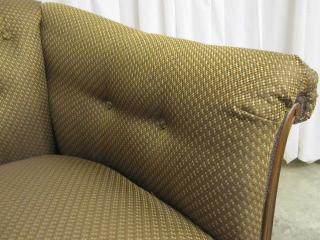 Antique Barrel Style Newly Upholstered Chair w Button Tuft and Fluted 
