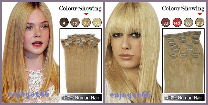 8pcs 18 20 Clip in 100% Remy Human Hair Extensions 100g #1,#1B,#4,#6 