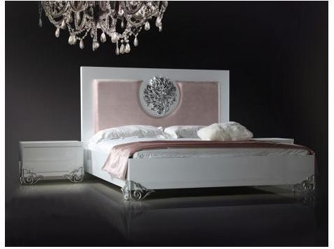EMMA modern WHITE lacquer BED flower emblem ELEGANT contemporary 