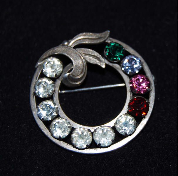 Vintage Van Dell Sterling Multi Colored Rhinestones Pin  