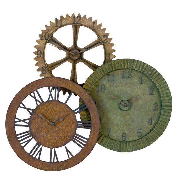 Huge 35 Iron Gallery RUSTY Farm GEAR PARTS WALL CLOCK  