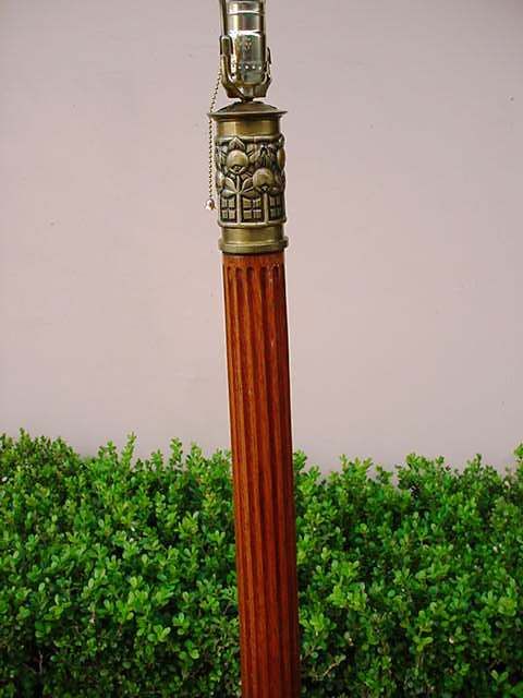 OUTSTANDING ANTIQUE OAK & BRASS FLOOR LAMP  