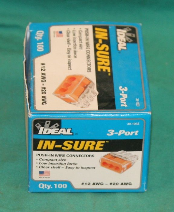 Ideal In Sure 3 port Push In Wire Connector #12 #20 AWG 30 1033 model 