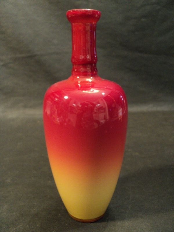 GORGEOUS WHEELING PEACH BLOW ART GLASS MORGAN VASE  