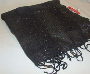 Style & Co Black Sheer Evening Scarf Wrap Shawl Silver Metallic 