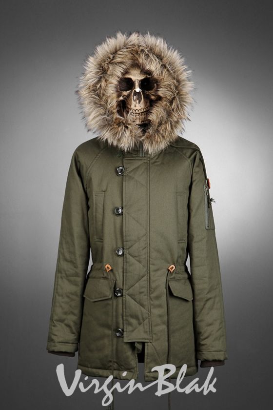 vb HOMME Leopard Lined Parka Jacket with Fur Trimmed Hood BLACK, KHAKI 