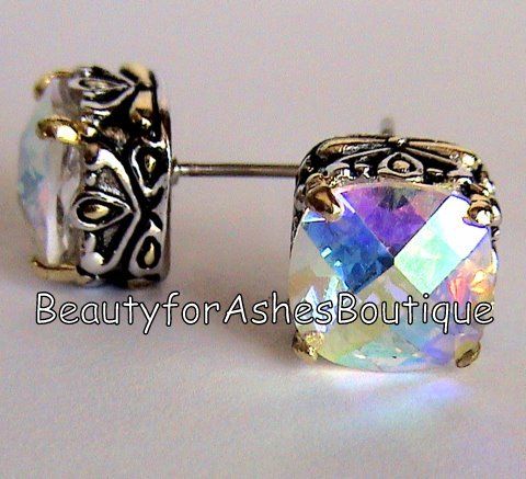 10MM SMALL SIGNATURE AURORA BOREALIS CZ EARRINGS POST  