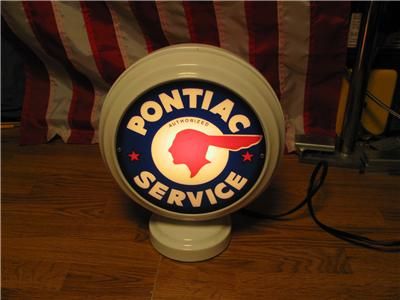 RARE PONTIAC SERVICE GAS PUMP GLOBE LITED 2 SIDED SIGN L@@K VERY GOOD 