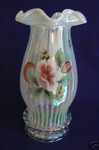 Fenton 10 French Opal Hurricane Candle Magnolia Blush  