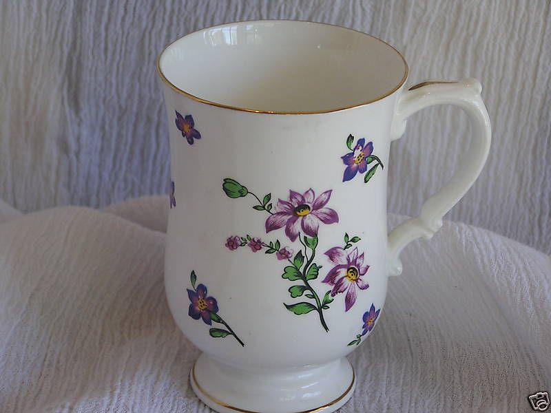 Royal Victoria English China Tea Cup Mug Purple Flowers  