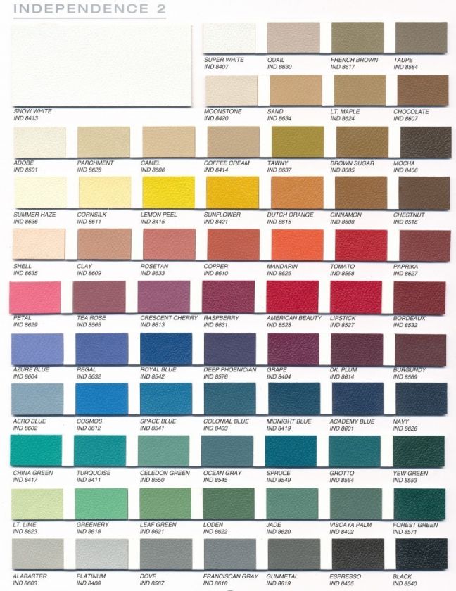 Contract Quality Upholstery Vinyl   Sample Chart    