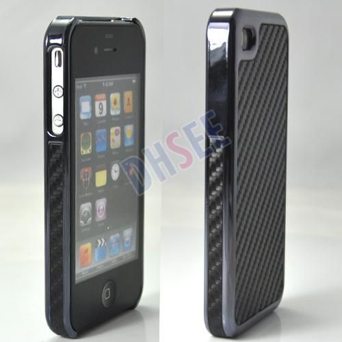   Carbon Fibre Hard Back Chrome Case Cover For Apple iPhone 4 4S  