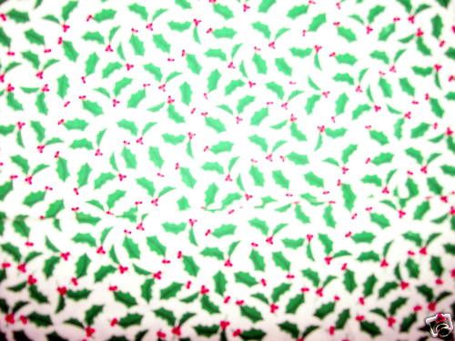 Christmas Fabric Holly Leaves on off white background  