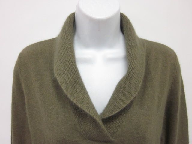 CAROLE LITTLE Olive Green Angora Shawl Collar Sweater M  