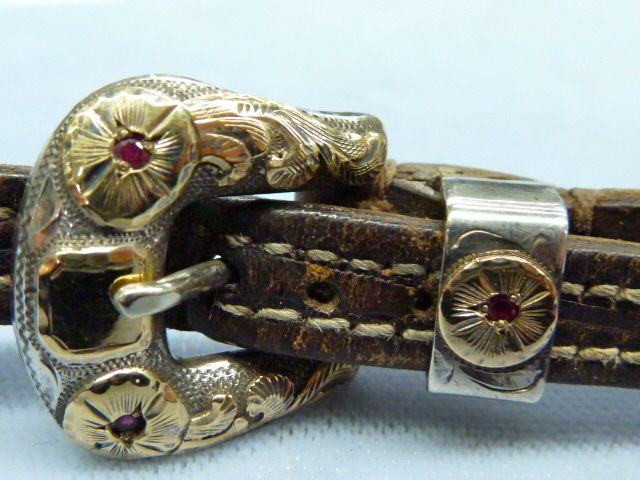 Old sterling w solid 10k yg red stone watch band ladies  