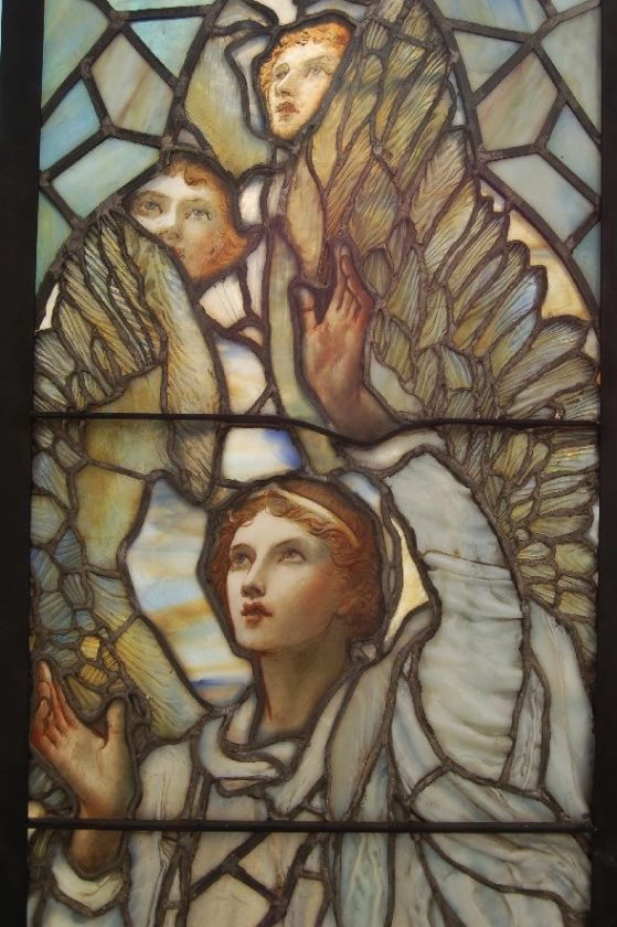 Genuine 100 Year Old Tiffany Studios Stained Glass Window + Angel 